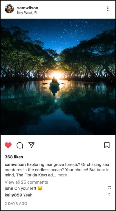 Echo Social AI generated Instagram post — mangrove kayak tour