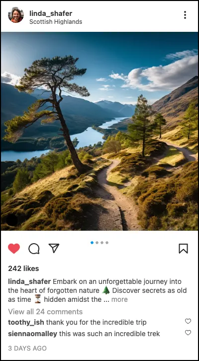 Echo Social AI generated Instagram post — Scottish nature hike