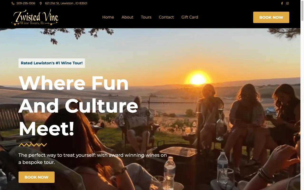 Twisted Vine Wine Tours website screenshot