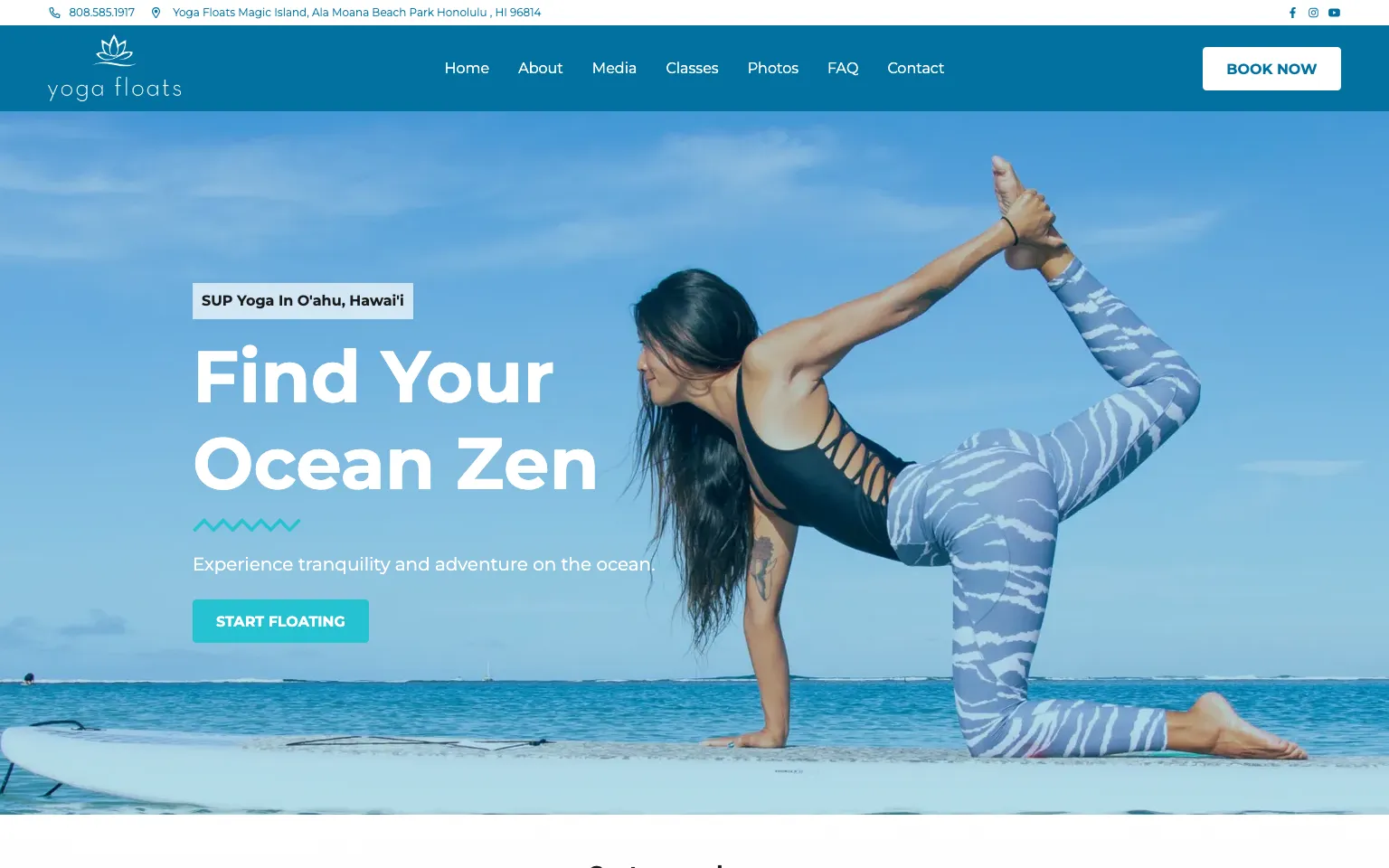 Yoga Floats website screenshot